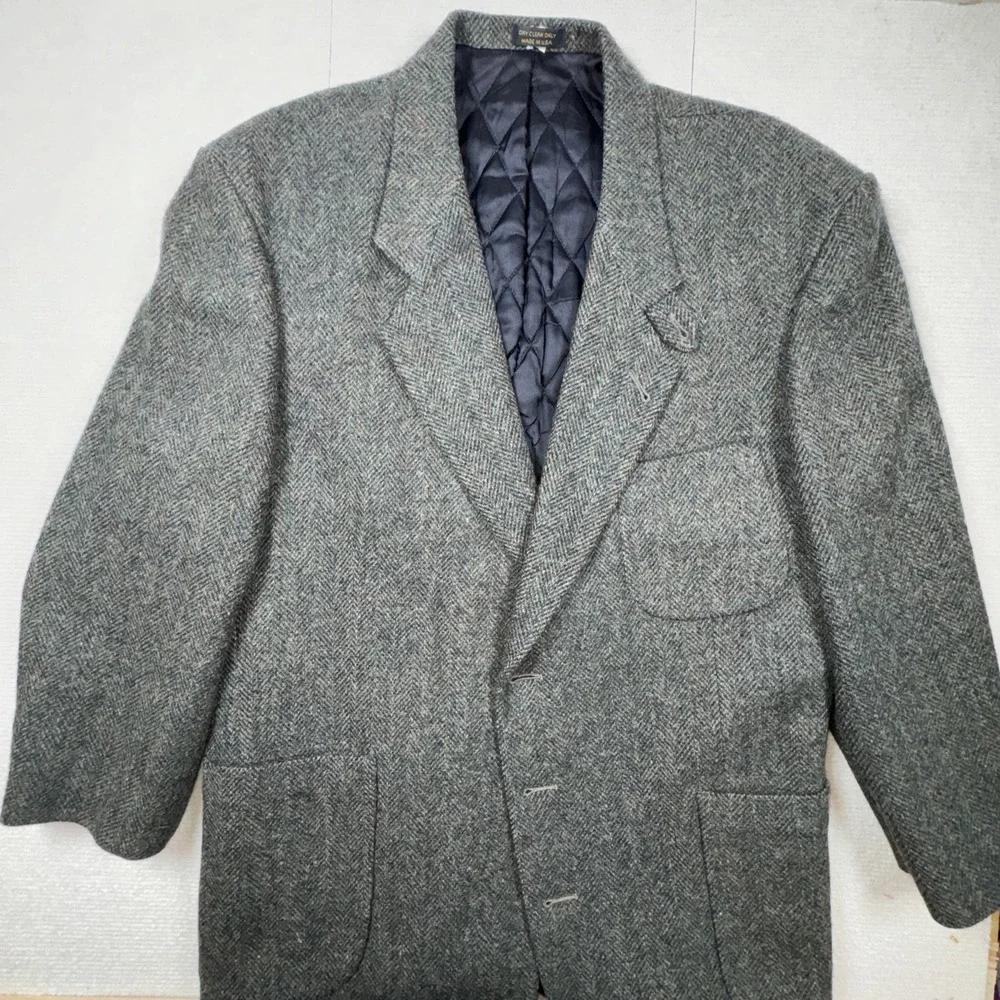 LL‎ Bean Blazer Mens Large Regular Green Wool Herringbone Thinsulate USA Made